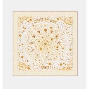 Christian Dior Astral 70 White and Gold-Tone Silk Square Scarf Twill NWT